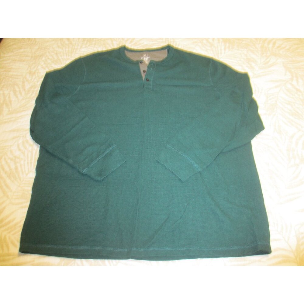 George Mens 3XL Green Henley Waffle Knit Long-Sleeve Shirt